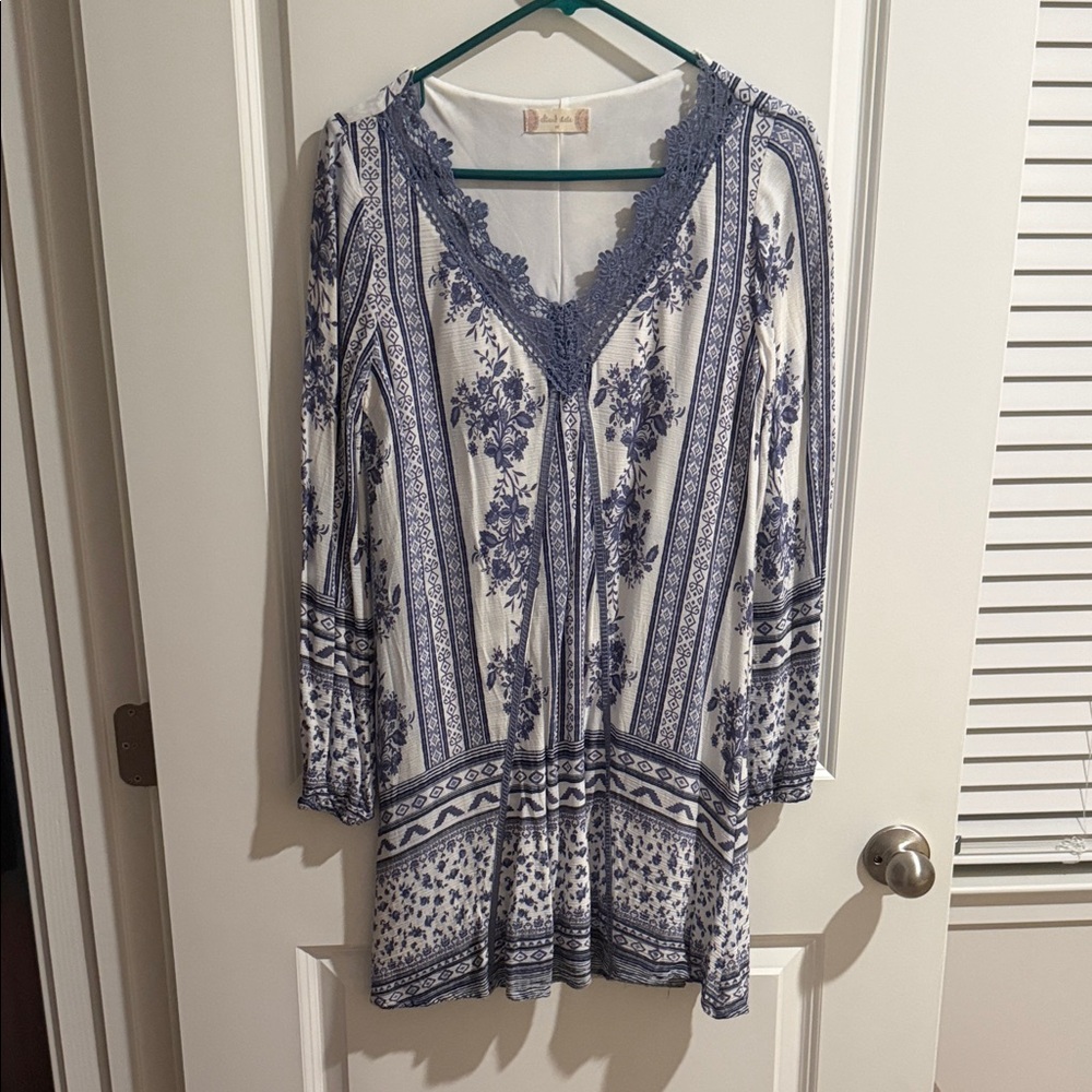 Altar'd State Blue and White Floral Blouse